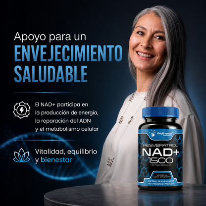 Liposomal NAD+ con Resveratrol 1500 mg – Suplemento para Energía Celular, Vitalidad y Envejecimiento Saludable | 90 Cápsulas