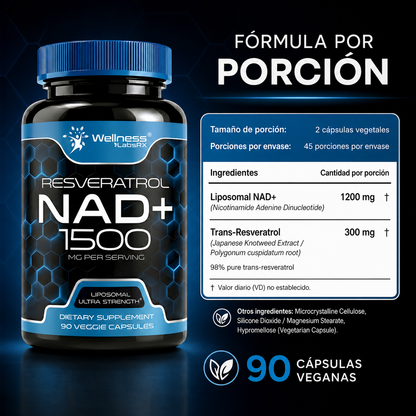 Liposomal NAD+ con Resveratrol 1500 mg – Suplemento para Energía Celular, Vitalidad y Envejecimiento Saludable | 90 Cápsulas