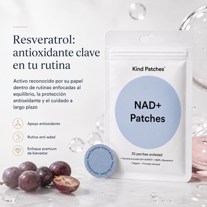 Kind Patches NAD+ | Patches Antiedad Pack de 2 Embalagens con NMN, Resveratrol, NAC, Lion’s Mane y Cordyceps – 60 Parches para Bienestar Celular y Biohacking