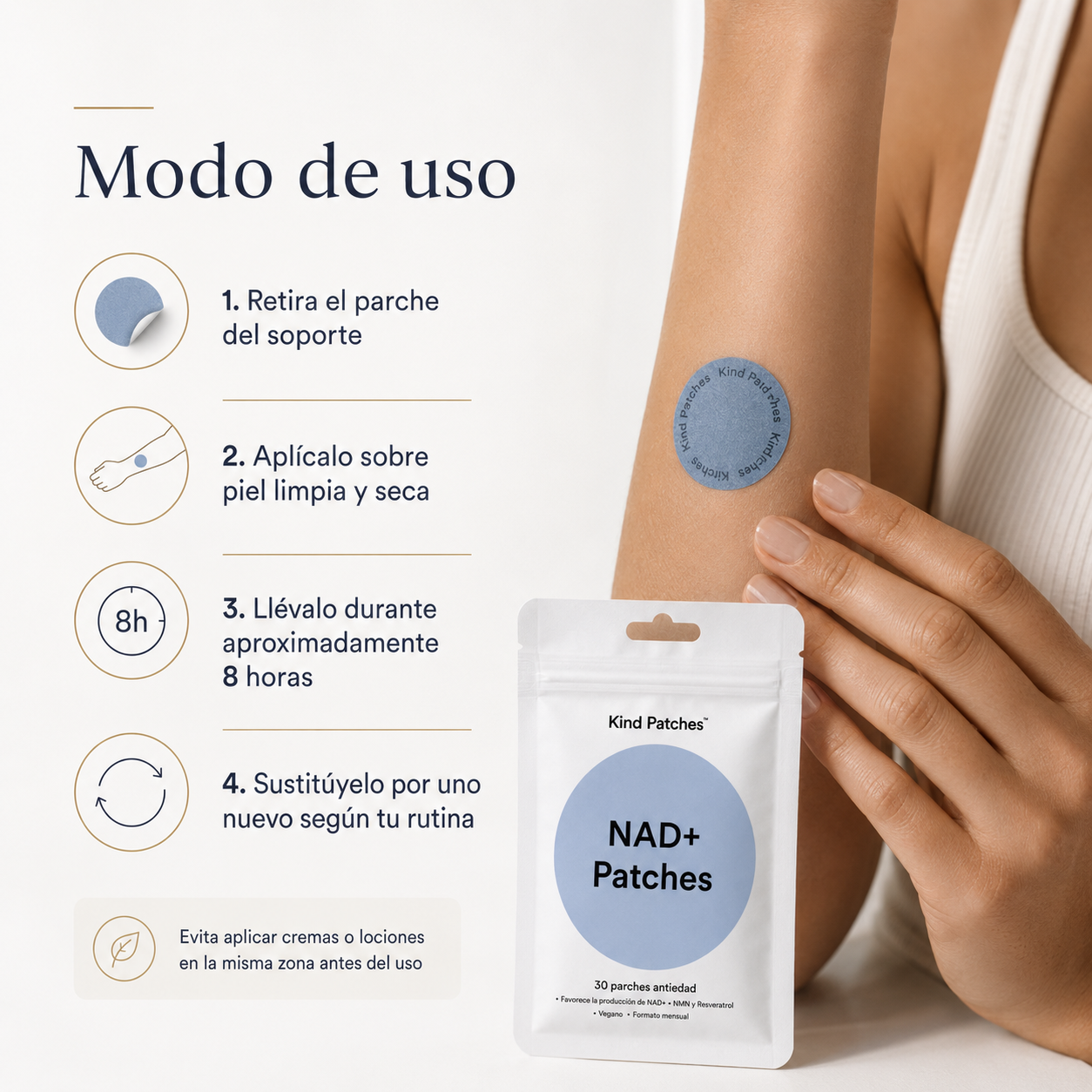 Kind Patches NAD+ | Patches Antiedad Pack de 2 Embalagens con NMN, Resveratrol, NAC, Lion’s Mane y Cordyceps – 60 Parches para Bienestar Celular y Biohacking
