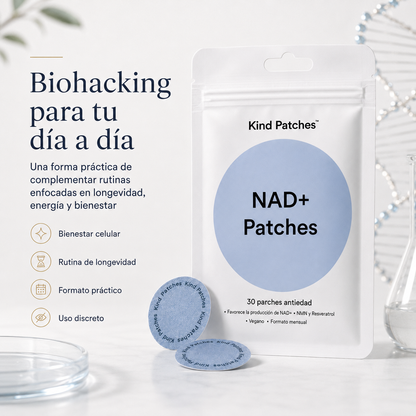 Kind Patches NAD+ | Patches Antiedad Pack de 2 Embalagens con NMN, Resveratrol, NAC, Lion’s Mane y Cordyceps – 60 Parches para Bienestar Celular y Biohacking