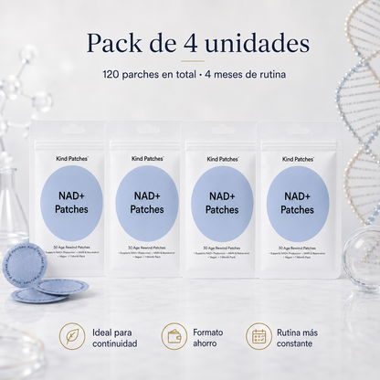 Kind Patches NAD+ | Patches Antiedad Pack de 2 Embalagens con NMN, Resveratrol, NAC, Lion’s Mane y Cordyceps – 60 Parches para Bienestar Celular y Biohacking
