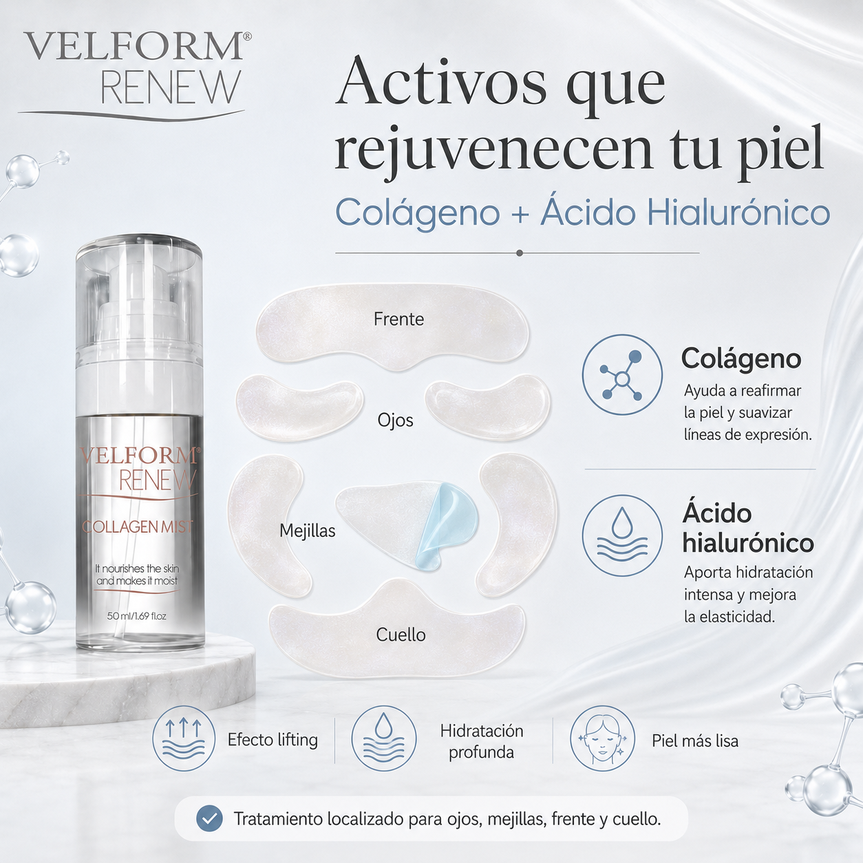 Parches Faciales Antiaging con Colágeno y Ácido Hialurónico | Tratamiento Lifting con Bruma Booster