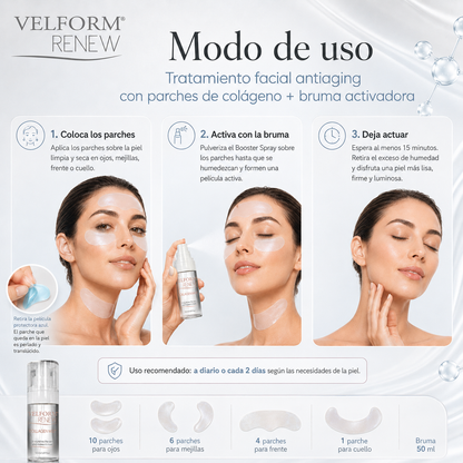 Parches Faciales Antiaging con Colágeno y Ácido Hialurónico | Tratamiento Lifting con Bruma Booster