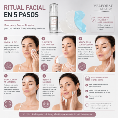 Parches Faciales Antiaging con Colágeno y Ácido Hialurónico | Tratamiento Lifting con Bruma Booster