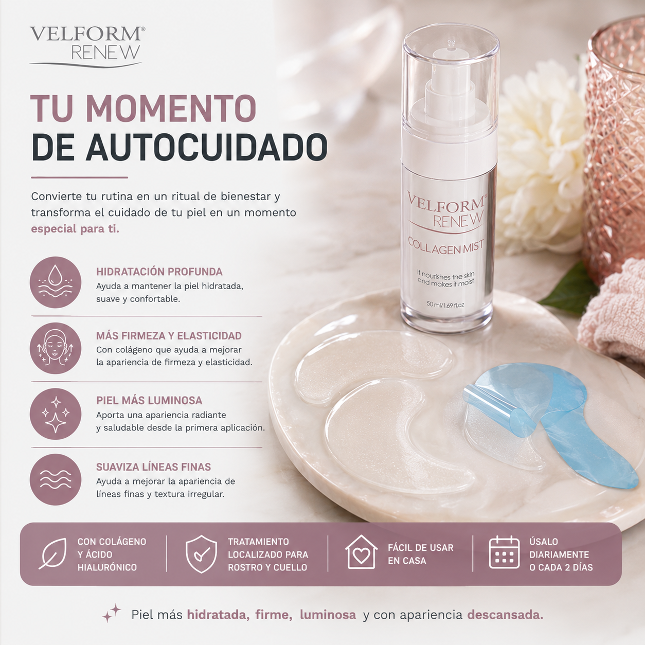 Parches Faciales Antiaging con Colágeno y Ácido Hialurónico | Tratamiento Lifting con Bruma Booster