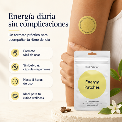 Kind Patches Energy Patches Pack de 2 Envases con Cafeína y Complejo de Vitaminas B – 60 Parches para Energía Diaria y Rutina Activa