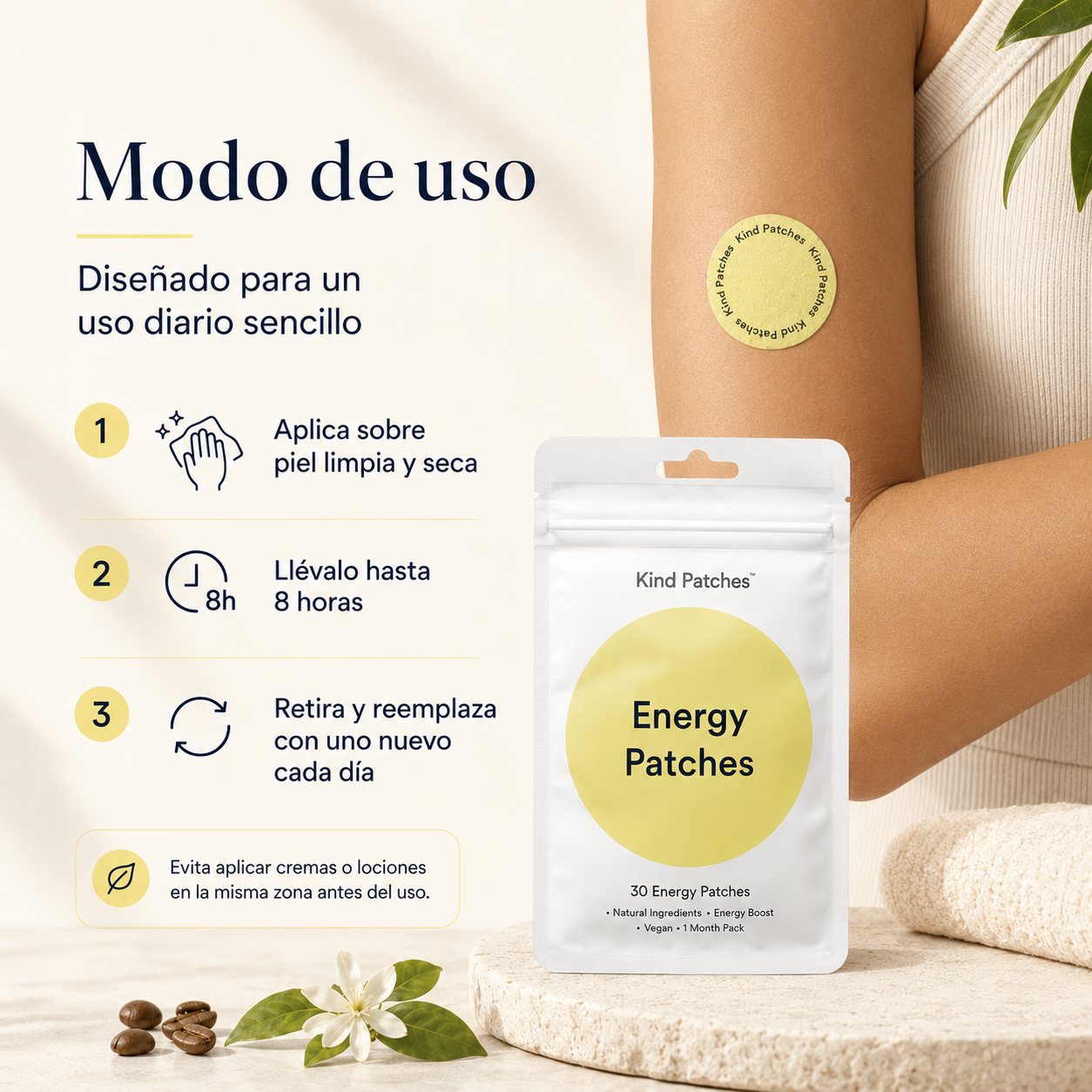 Kind Patches Energy Patches Pack de 2 Envases con Cafeína y Complejo de Vitaminas B – 60 Parches para Energía Diaria y Rutina Activa