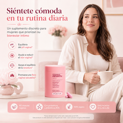 Probiótico Íntimo Femenino 60 Cápsulas Veganas | Probióticos + Prebióticos XOS para pH, Flora Vaginal y Bienestar Íntimo