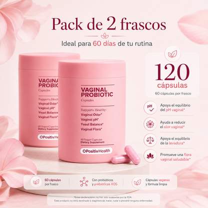 Probiótico Íntimo Femenino 60 Cápsulas Veganas | Probióticos + Prebióticos XOS para pH, Flora Vaginal y Bienestar Íntimo