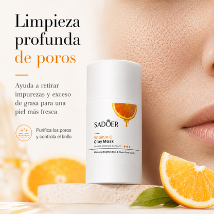 Mascarilla Facial de Arcilla SADOER con Vitamina C 40g | Limpieza de Poros, Control de Brillo y Luminosidad