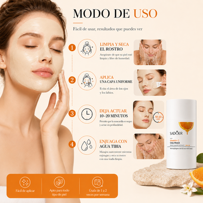 Mascarilla Facial de Arcilla SADOER con Vitamina C 40g | Limpieza de Poros, Control de Brillo y Luminosidad
