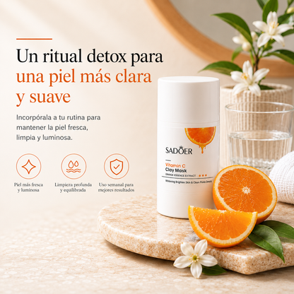 Mascarilla Facial de Arcilla SADOER con Vitamina C 40g | Limpieza de Poros, Control de Brillo y Luminosidad