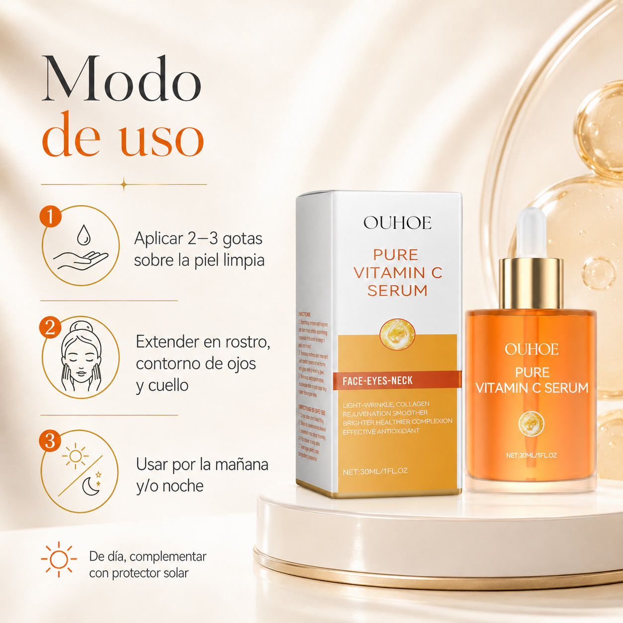 Sérum Facial de Vitamina C Pura con Colágeno OUHOE 30 ml