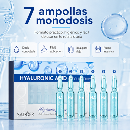 Sérum Facial en Ampollas con Ácido Hialurónico SADOER 7x2ml | Hidratación Intensiva, Piel Suave y Aspecto Luminoso