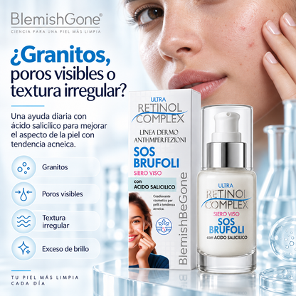Sérum Facial Ultra Retinol Complex SOS Brufoli con Ácido Salicílico y Niacinamida | Anti-Imperfecciones Made in Italy