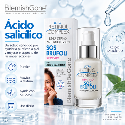 Sérum Facial Ultra Retinol Complex SOS Brufoli con Ácido Salicílico y Niacinamida | Anti-Imperfecciones Made in Italy