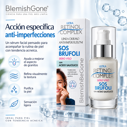 Sérum Facial Ultra Retinol Complex SOS Brufoli con Ácido Salicílico y Niacinamida | Anti-Imperfecciones Made in Italy