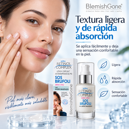 Sérum Facial Ultra Retinol Complex SOS Brufoli con Ácido Salicílico y Niacinamida | Anti-Imperfecciones Made in Italy