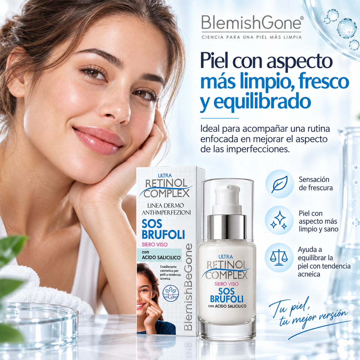Sérum Facial Ultra Retinol Complex SOS Brufoli con Ácido Salicílico y Niacinamida | Anti-Imperfecciones Made in Italy