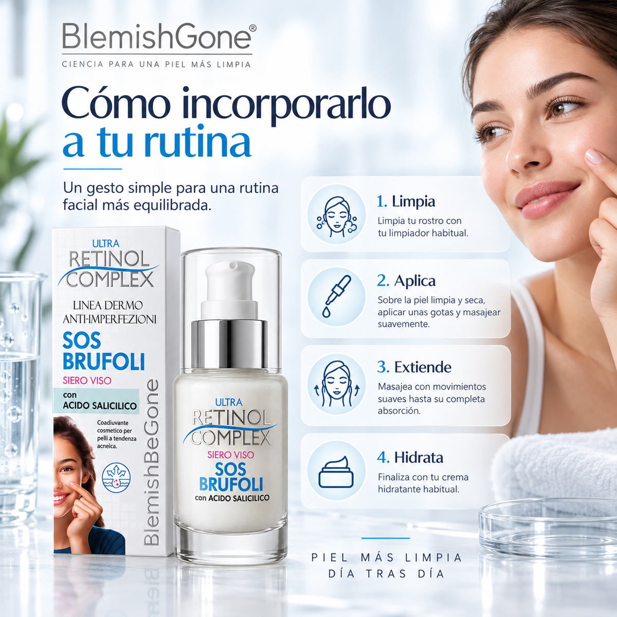 Sérum Facial Ultra Retinol Complex SOS Brufoli con Ácido Salicílico y Niacinamida | Anti-Imperfecciones Made in Italy
