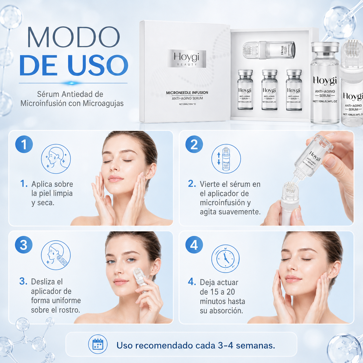 Set de Sérum Antiedad Hoygi Microneedle Infusion - Sistema Facial de Microinfusión Antiedad para Hidratación, Firmeza y Líneas Finas