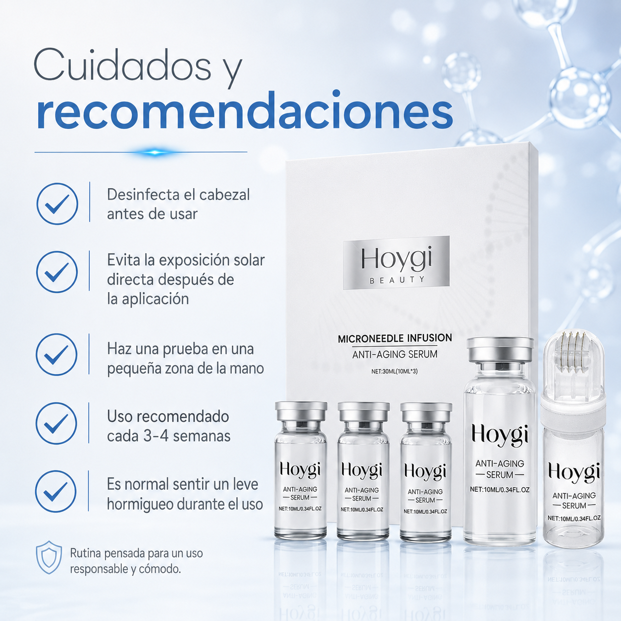 Set de Sérum Antiedad Hoygi Microneedle Infusion - Sistema Facial de Microinfusión Antiedad para Hidratación, Firmeza y Líneas Finas