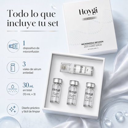 Set de Sérum Antiedad Hoygi Microneedle Infusion - Sistema Facial de Microinfusión Antiedad para Hidratación, Firmeza y Líneas Finas