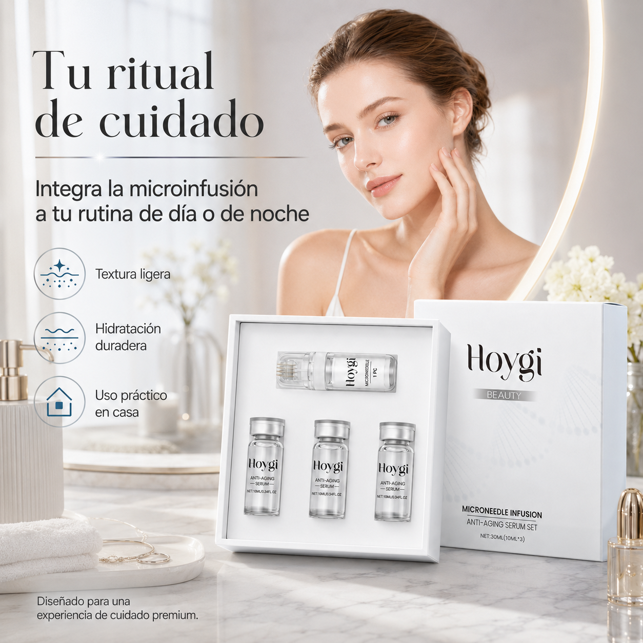 Set de Sérum Antiedad Hoygi Microneedle Infusion - Sistema Facial de Microinfusión Antiedad para Hidratación, Firmeza y Líneas Finas