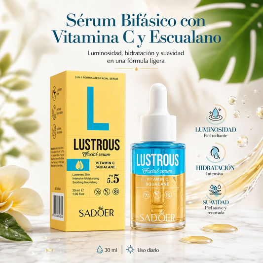 Sérum Bifásico SADOER con Vitamina C y Escualano 30 ml | Luminosidad, Hidratación y Piel Radiante