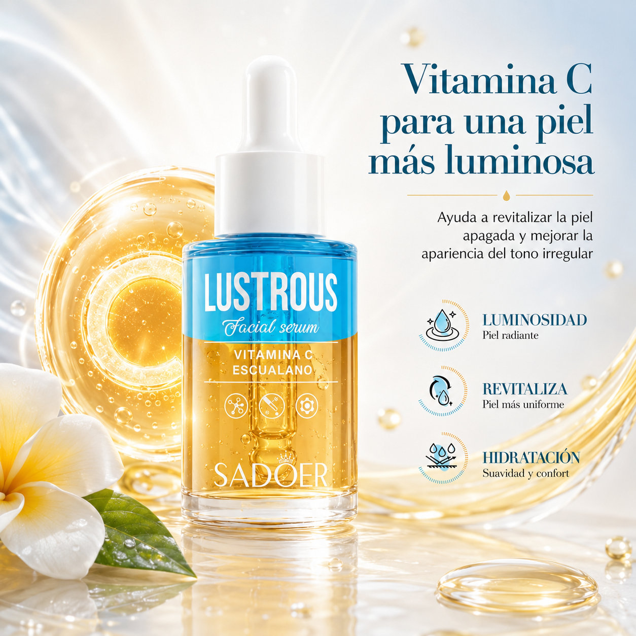 Sérum Bifásico SADOER con Vitamina C y Escualano 30 ml | Luminosidad, Hidratación y Piel Radiante