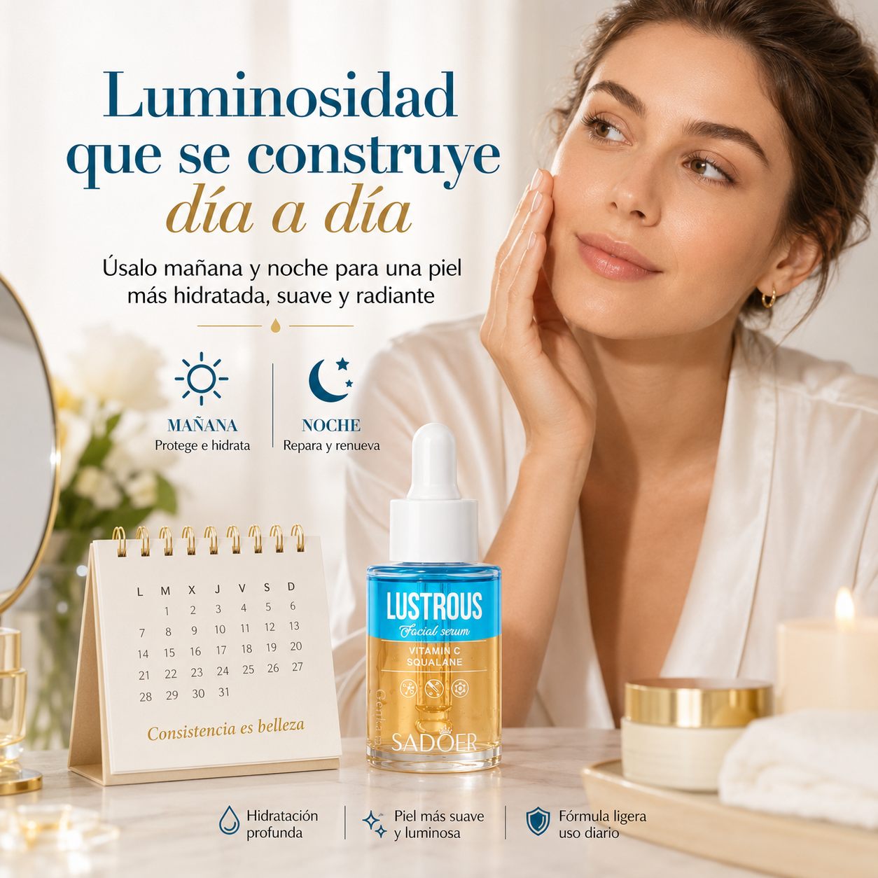 Sérum Bifásico SADOER con Vitamina C y Escualano 30 ml | Luminosidad, Hidratación y Piel Radiante