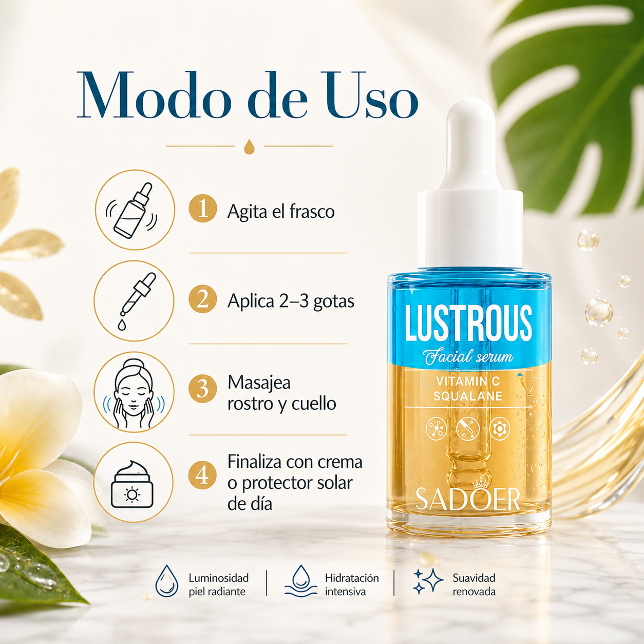 Sérum Bifásico SADOER con Vitamina C y Escualano 30 ml | Luminosidad, Hidratación y Piel Radiante