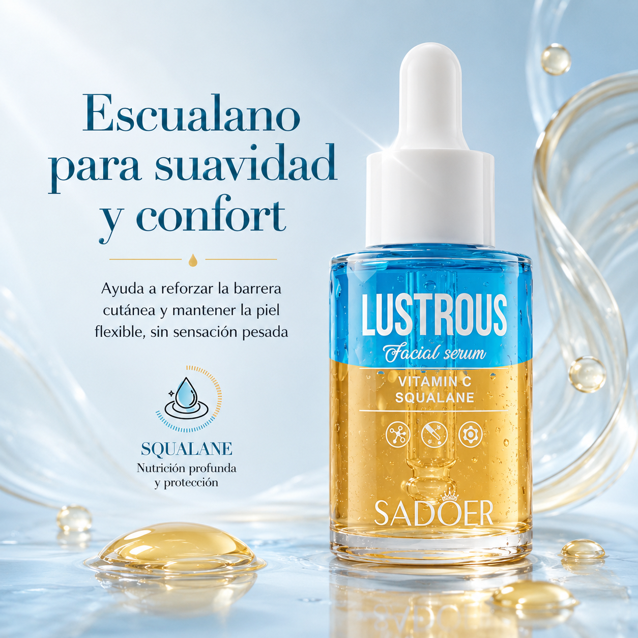Sérum Bifásico SADOER con Vitamina C y Escualano 30 ml | Luminosidad, Hidratación y Piel Radiante