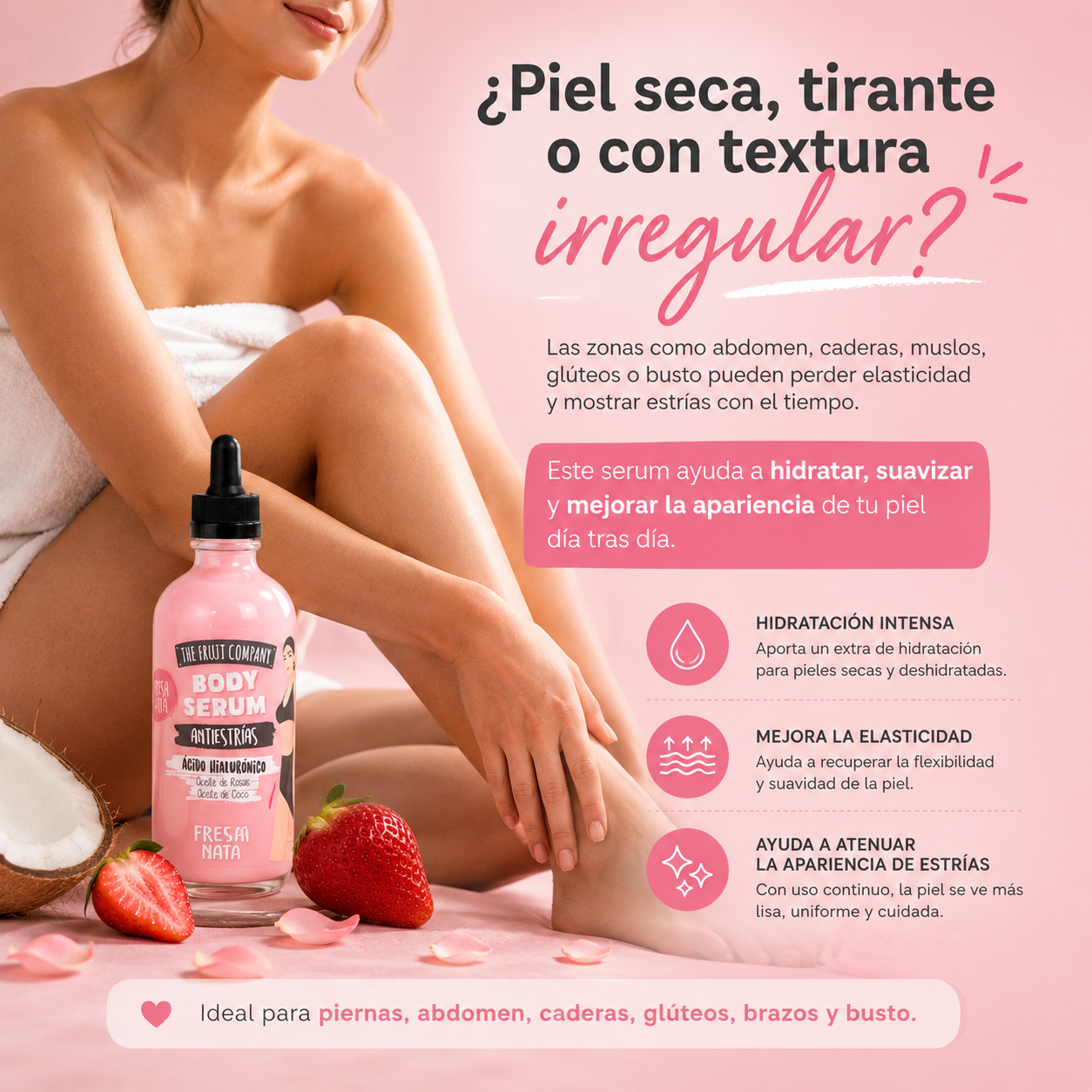 Serum Corporal Antiestrías Fresa Nata 120 ml | Ácido Hialurónico, Rosa y Coco