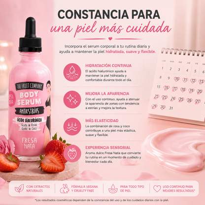 Serum Corporal Antiestrías Fresa Nata 120 ml | Ácido Hialurónico, Rosa y Coco