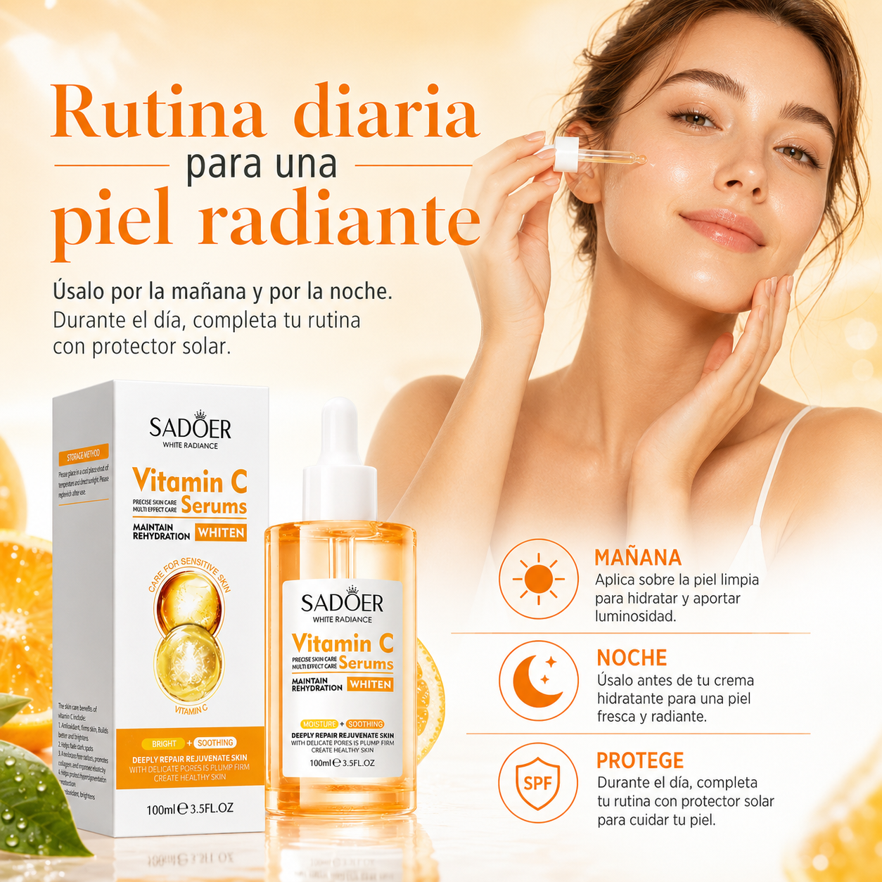 Sérum Facial SADOER con Vitamina C 100 ml | Luminosidad, Hidratación y Tono Uniforme
