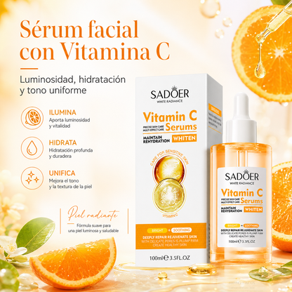 Sérum Facial SADOER con Vitamina C 100 ml | Luminosidad, Hidratación y Tono Uniforme