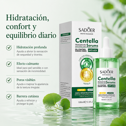 SADOER Sérum de Centella Asiática 100 ml con Vitamina B5, Ácido Hialurónico y Alantoína – Hidratación, Calma, Poros Visibles y Barrera Cutánea