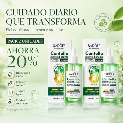 SADOER Sérum de Centella Asiática 100 ml con Vitamina B5, Ácido Hialurónico y Alantoína – Hidratación, Calma, Poros Visibles y Barrera Cutánea