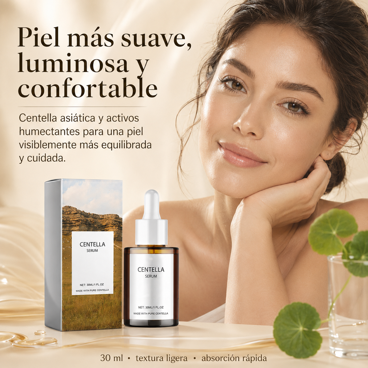 Sérum Facial de Centella Asiática con Niacinamida y Ácido Hialurónico – Hidratación, Calma y Barrera Cutánea, 30 ml