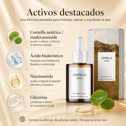Sérum Facial de Centella Asiática con Niacinamida y Ácido Hialurónico – Hidratación, Calma y Barrera Cutánea, 30 ml