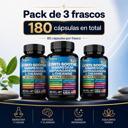 Zoyava Corti-Soothe 13 en 1, Suplemento Antiestrés con Magnesio, Ashwagandha, L-Teanina, GABA y Adaptógenos | Apoyo para Calma, Enfoque, Sueño y Equilibrio Emocional, 60 Cápsulas