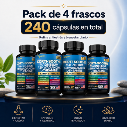 Zoyava Corti-Soothe 13 en 1, Suplemento Antiestrés con Magnesio, Ashwagandha, L-Teanina, GABA y Adaptógenos | Apoyo para Calma, Enfoque, Sueño y Equilibrio Emocional, 60 Cápsulas