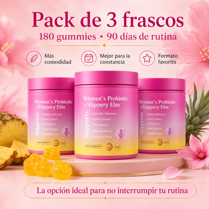 Probióticos Femeninos Gummies con Slippery Elm, XOS y Piña | Apoyo al pH, Flora Íntima, Frescura y Bienestar Diario – 60 Gummies