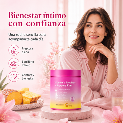 Probióticos Femeninos Gummies con Slippery Elm, XOS y Piña | Apoyo al pH, Flora Íntima, Frescura y Bienestar Diario – 60 Gummies