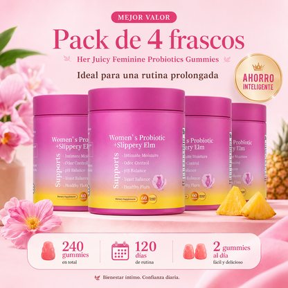 Probióticos Femeninos Gummies con Slippery Elm, XOS y Piña | Apoyo al pH, Flora Íntima, Frescura y Bienestar Diario – 60 Gummies