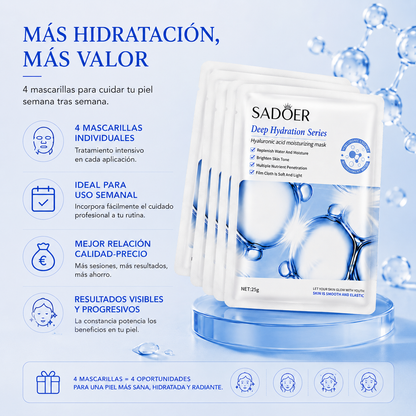 Pack 4 Mascarillas de Ácido Hialurónico | Tratamiento Intensivo de Hidratación Profunda