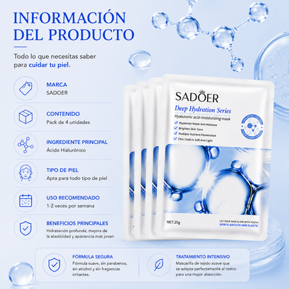 Pack 4 Mascarillas de Ácido Hialurónico | Tratamiento Intensivo de Hidratación Profunda