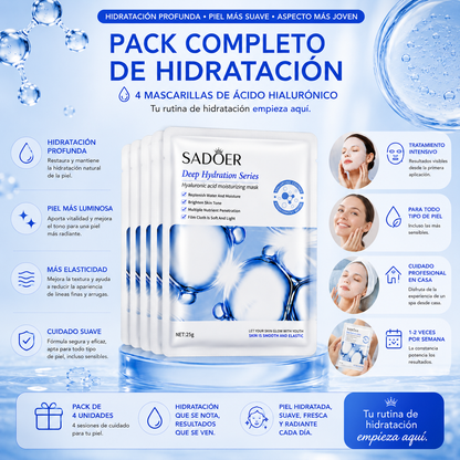 Pack 4 Mascarillas de Ácido Hialurónico | Tratamiento Intensivo de Hidratación Profunda